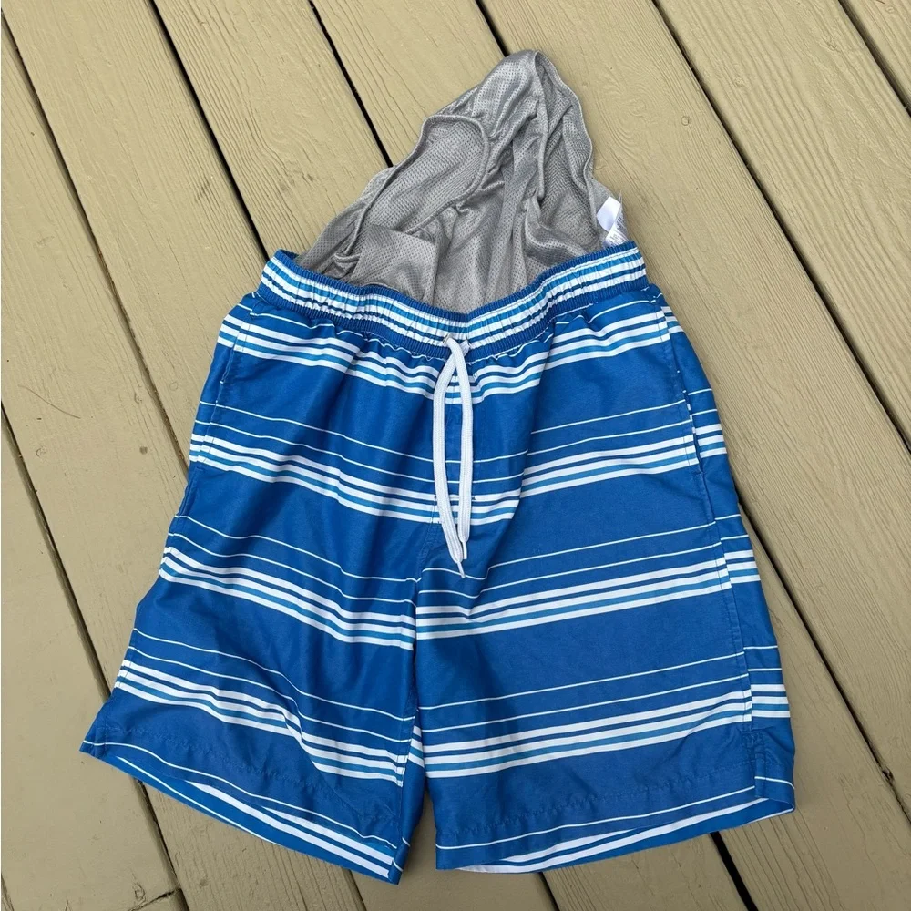 OLD NAVY Blue & White Striped Swim Shorts, Size: M